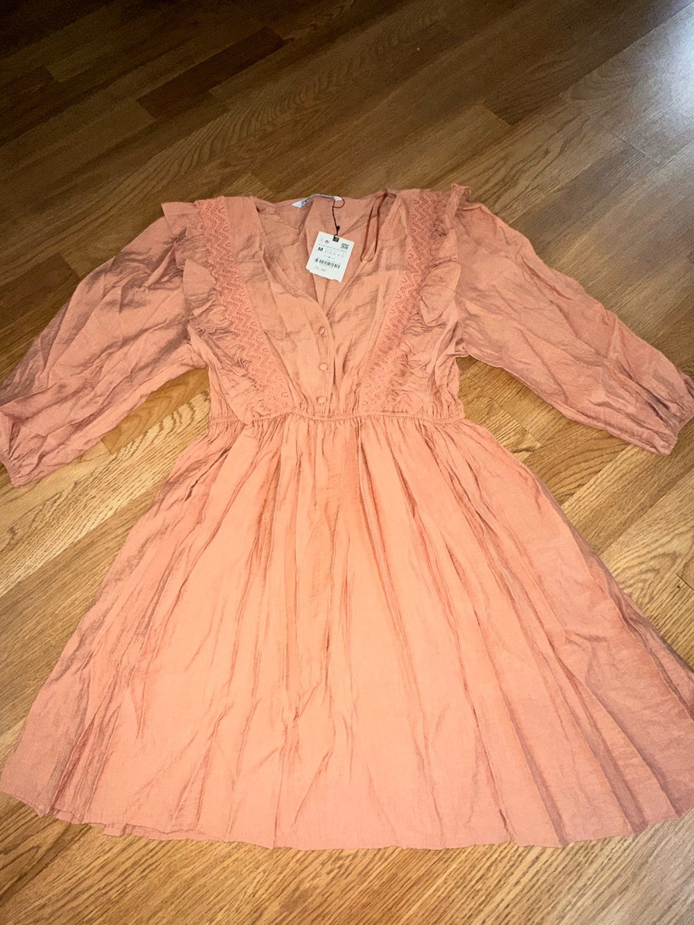 Zara Peach Ruffle-Trim Cute Mini Dress